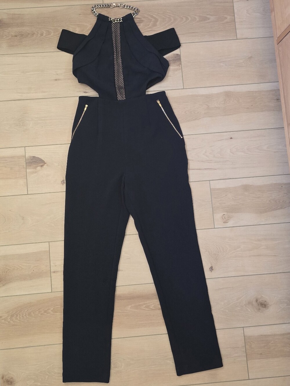Self-Portrait Navy Chain-Accent Cutout Jumpsuit - Picture 2 of 10